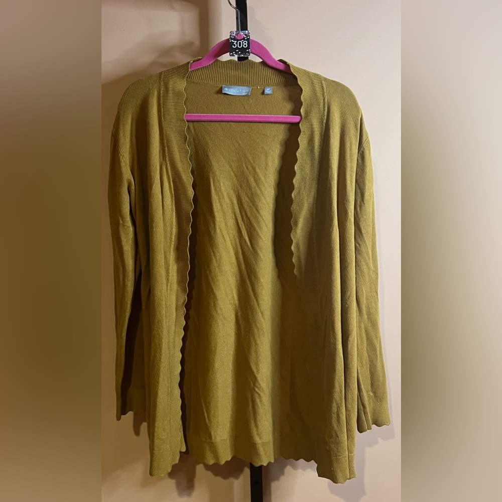 Revolution Green Knit Cardigan with Scalloped Edges